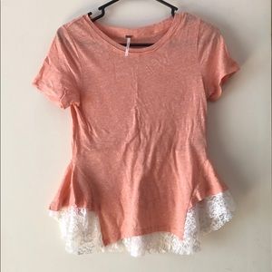 Orange peplum top with lace from free people
